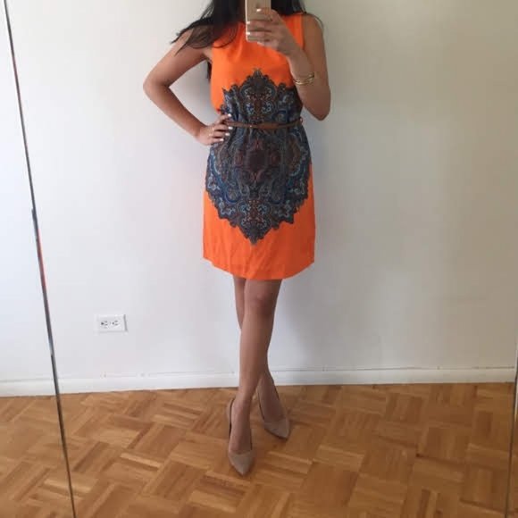 Zara Dresses & Skirts - Zara Orange paisley print cashmere shift dress